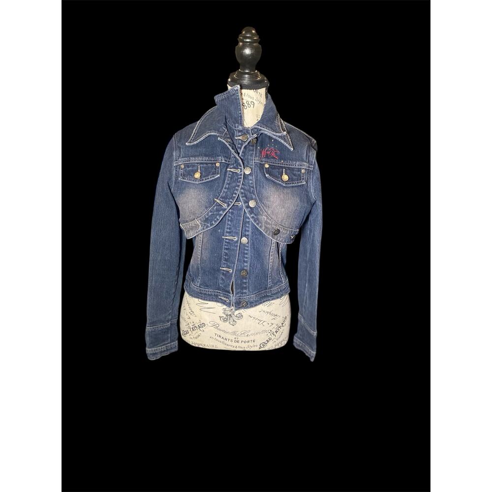 Mecca Femme Women’s Cropped Denim Jacket with Embroidery size S